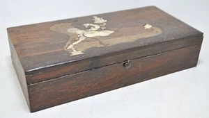 Antique Teak Wood Inlay Work Jewellery Box Original Old Very Fine Hand Crafted - Picture 1 of 10