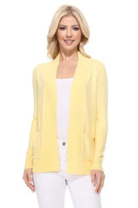 Yemak Women's Long Sleeve Open Front Knit Sweater Cardigan Shrug with Pocket - Picture 1 of 33