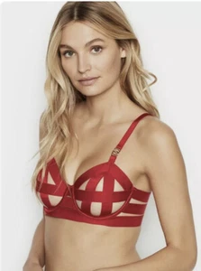 Victoria's Secret Luxe 38DD Unlined Balconet Strappy Banded Caged Bra Red NWT - Picture 1 of 3