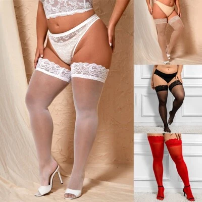 Spitzenstrümpfe Overknee Socken Verein Strümpfe Transparent Übergröße Clubwear - Bild 1 von 4