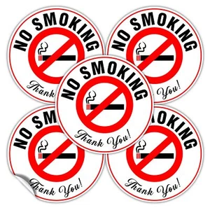 (Set of 5) No Smoking Sign Sticker - 4.5" Circle - Durable Self Adhesive 4 Mi... - Picture 1 of 8