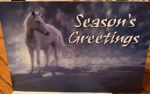 10 Christmas Note Cards & Designed Envelope Seasons Greetings Snow White Horse - Picture 1 of 6