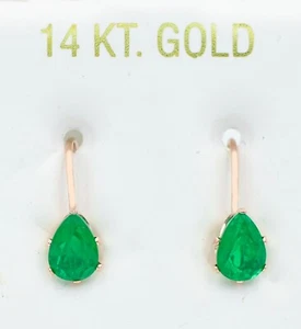 GENUINE 1.94 Cts COLOMBIAN EMERALD DANGLING EARRINGS 14K ROSE GOLD - Picture 1 of 4