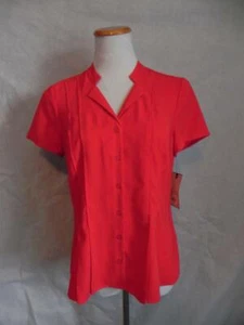 Nueva CAMISA DANA BUCHMAN para mujer S Roja SS Blusa Cuello Muesca Plisados Nueva con etiquetas $36 n17 - Imagen 1 de 9