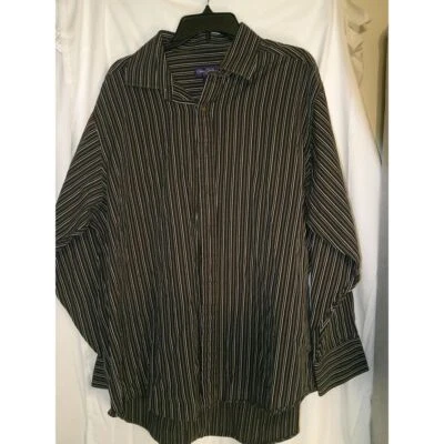 Sean John Men's Black/White Striped Button-Down Long Sleeve Casual 18 34/35 - Image 1 of 3