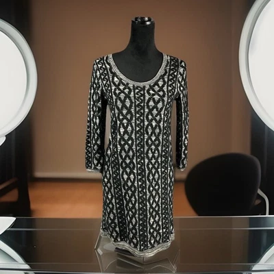 Vestido Suéter Moth For Anthropologie Negro Blanco Patrón Geométrico Talla S Foto 1 de 4