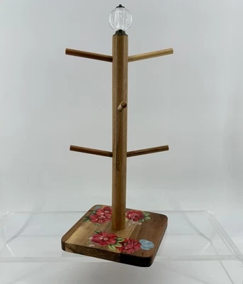 "Taza de madera floral The Pioneer Woman árbol portavasos perilla de vidrio de acacia 16""" Foto 1 de 4