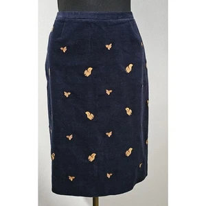 EUC Brooks Brothers Women's Navy Blue Corduroy Gold Squirrel Embroidery Skirt 6 - Picture 1 of 7