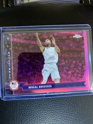 2024 Topps Chrome U.S. Olympic & Paralympic - Mikal Bridges #180 Pink Refractor - Image 1 of 2