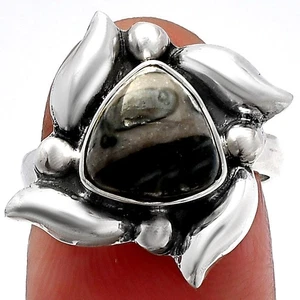 Natural Mexican Cabbing Fossil 925 Sterling Silver Ring s.6 Jewelry R-1125 - Picture 1 of 5