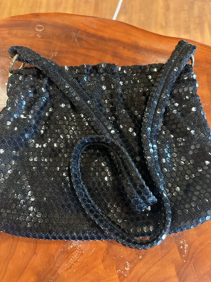 Bolso Cartera Vintage Años 70 Negro Brillante Lentejuelas Retro Disco Foto 1 de 4