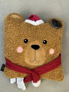 FAO SCHWARZ Brown Christmas Teddy Bear Face Pillow NEW With Tags 20" x 20" - Picture 1 of 1