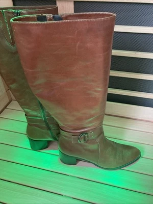 Vintage Lavorazione Artigiana Women's Brown Tall Zip Leather Boots Italy 42 US11 - Image 1 of 4
