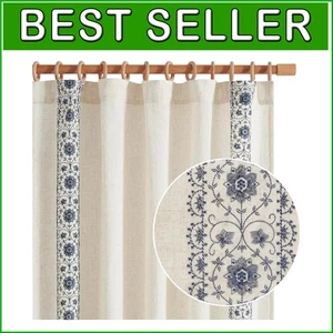 Vintage Boho Floral Linen Blend Curtains, 63" Light-Filtering Drapes - 2 Panels - Picture 1 of 12