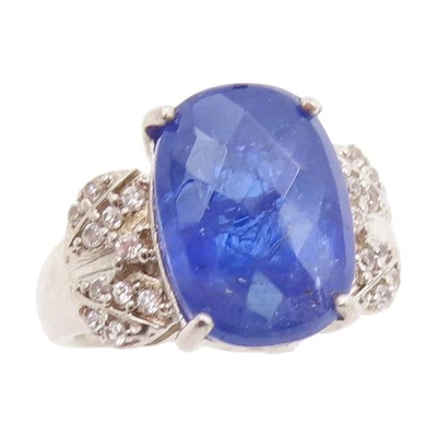 Anillo vintage de plata de ley 925 corte ovalado banda de tanzanita y topacio talla 7 RG33993 Foto 1 de 4