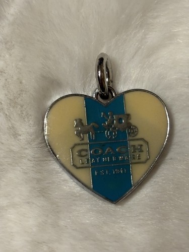 Ciondolo Coach a forma di cuore smalto blu crema argento vintage