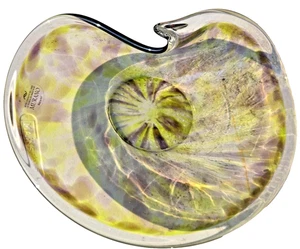 Murano Kunst Glas Schale Italien mundgeblasen 15" grün lila Wirbel Herzstück - Bild 1 von 6