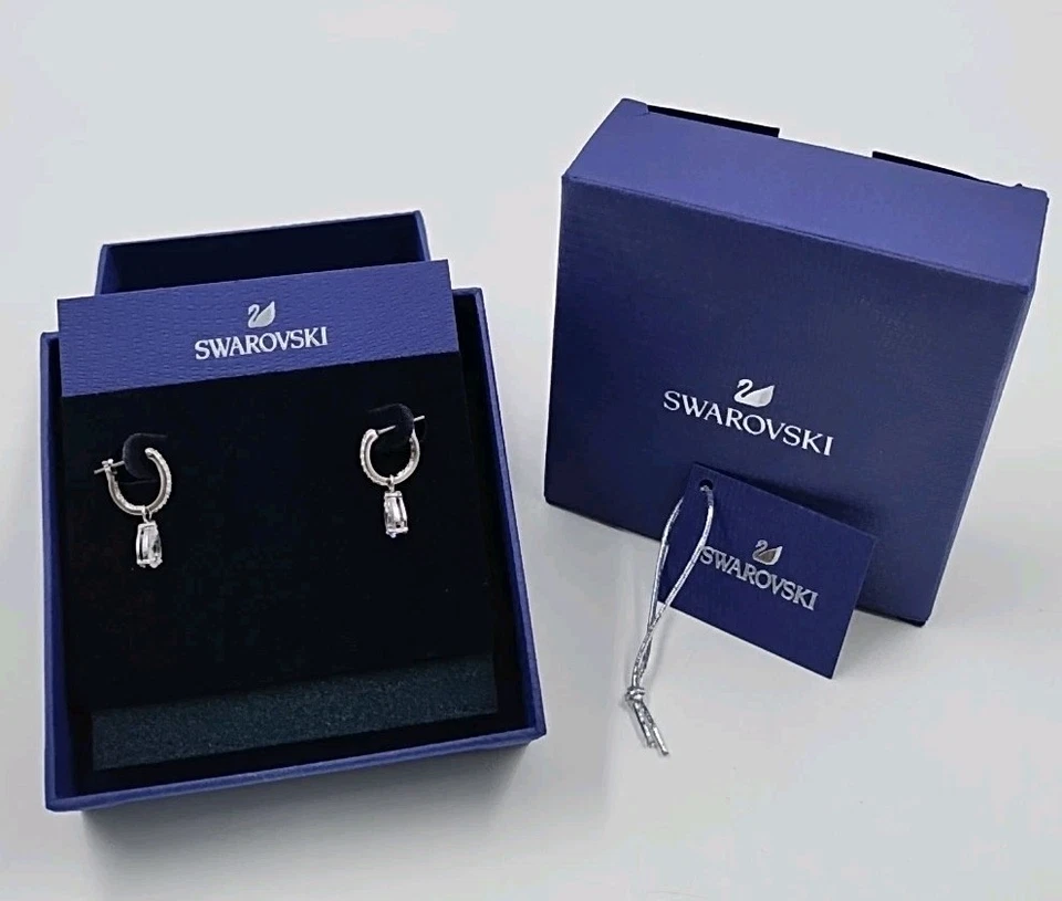 100 Swarovski Rhodium Sparkle Attract PEAR Mini Hoop Earrings 5563119