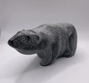 Boma Hand Carved Black Polar Bear Canada Soapstone Sculpture Figurine 6.5” - Picture 1 of 3