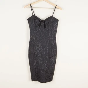 Vintage Betsey Johnson Black Bustier Bow Leopard Jacquard Sweetheart Dress Sz 4 - Foto 1 di 12