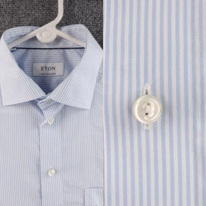 Eton Cotton Striped Blue 15.75 Shirt Button Up Men Pocket Long Sleeve Spread - Picture 1 of 23