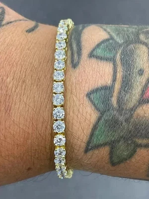 9.50Ct Round Cut Lab Created Diamond Men's Tennis Bracelet 10k Yellow Gold 8" in - Image 1 of 4