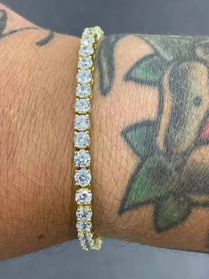 9.50Ct Round Cut Lab Created Diamond Men's Tennis Bracelet 10k Yellow Gold 8" in - Image 1 of 4