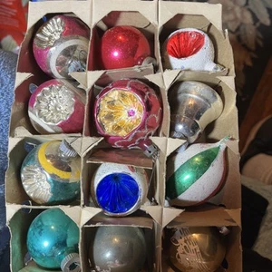 Vtg Shiny Brite Christmas Tree 2" Ornaments, Set of 12 In Box - Picture 1 of 7