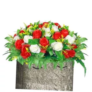 Artificial Cemetery Flowers, Artificial Silk Flower Arrangement 1 Red and White - Picture 1 of 7