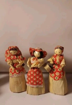 Cáscaras de maíz familiares vintage ~ familia de 3 ~ con accesorios sombreros Foto 1 de 4