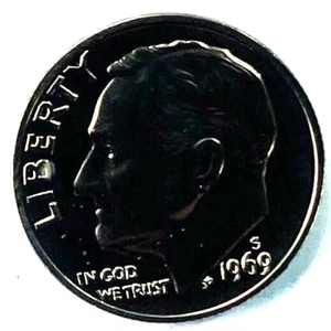 Moneda de diez centavos de prueba Roosevelt 1969 S 10c San Francisco - Imagen 1 de 2