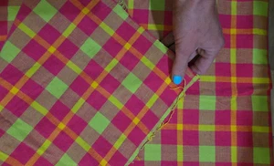Hot Pink, Lime Green & Yellow Striped Tartan Plaid Check, Fabric Sold by the Yar - Picture 1 of 2