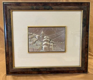 Embossed 925% Sterling Silver Art_ OTTAVIANI Framed_ Old World Village W-Boats - Picture 1 of 16