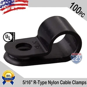 100 PCS PACK 5/16" Inch R-Type CABLE CLAMPS NYLON BLACK HOSE WIRE ELECTRICAL UV - Afbeelding 1 van 5