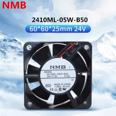 1pcs NMB 2410ML-05W-B50 6025 DC24V 0.13A 6CM 2-PIN Inverter Cooling Fan - Image 1 of 4