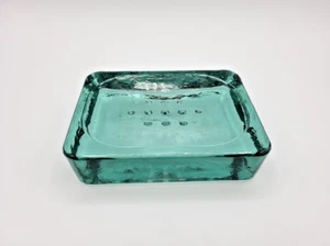 Recycled Art Glass Soap Dish Holder Aqua Turquoise Solid Heavy Chunky Glass - Picture 1 of 9