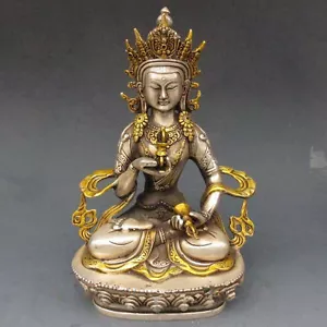 Vintage Tibet Silver Copper Gilt Tibetan Buddhism Statue -- White Tara Buddha - Picture 1 of 6