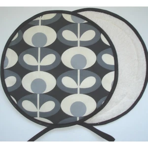 2 Aga Range Hotplate Hob Hat Lid Mat Covers Pad Orla Kiely Oval Flower Cool Grey - Picture 1 of 8