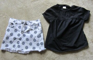 Skirt & Top - Size 9 -  ZARA GIRLS Black Top  ZARA KIDS Skirt White Black Dots  - Picture 1 of 10
