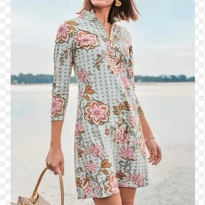 Spartina 449 Calm Waters Floral Nora Quarter Zip Kleid Neu mit Etikett Größe XL - Bild 1 von 11