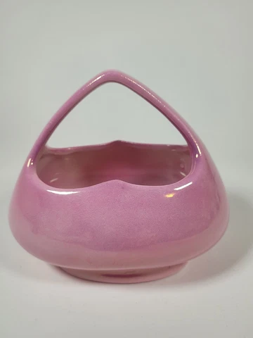 Pink Czechoslovakia Art Pottery Ceramic Iridescent Basket 5 1/2/ in. X 5 in Cover