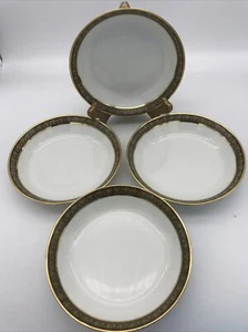 4 X Limoges Vignaud 7,5” Soup/Cereal/Dessert Bowl wide gold rim. Excellent ! - Bild 1 von 6