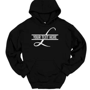 Letter L Monogram Your Text Here Custom Hooded Sweatshirt Funny Humor Hoodie - Picture 1 of 20