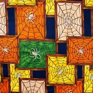 Halloween Spiders Quilting Cotton Fabric BTHY Half Yard Spiderwebs Spooky Creepy - Picture 1 of 3