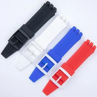 Cinturino orologio gomma silicone 24x22mm per Swatch IRONY SCUBA 200 blu bianco - Immagine 1 di 4