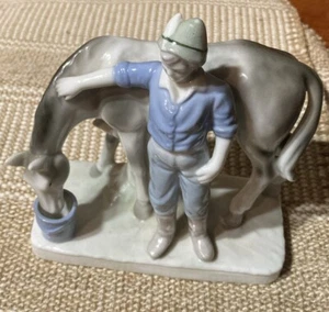 Danish L &  M Figurine Blue Demube  Man and His  Horse 1940s  pastel blues - Picture 1 of 6