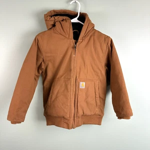 Carhartt Youth Jacket Coat SM 7-8 Canvas Hood Quilted Insulated Brown OJ8545-B - Picture 1 of 10
