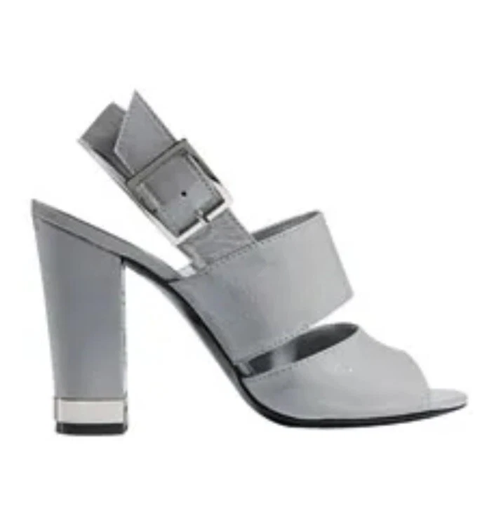 BCBGirls NUEVO Cuero Kosty Tacones Gris Taupe Beige Correas Plateado Punta Abierta ¡Lindos! Foto 1 de 4