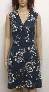 CUE 12 Floral Print Linen Dress. Aline . Belted Waist . Lined - Picture 1 of 6