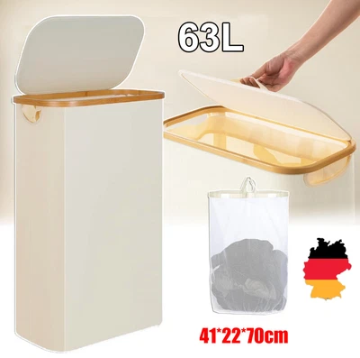 Wäschekorb 63L Wäschesammler Wäschebox mit Deckel Schmutzwäschebehälter Stoff DE - Bild 1 von 4
